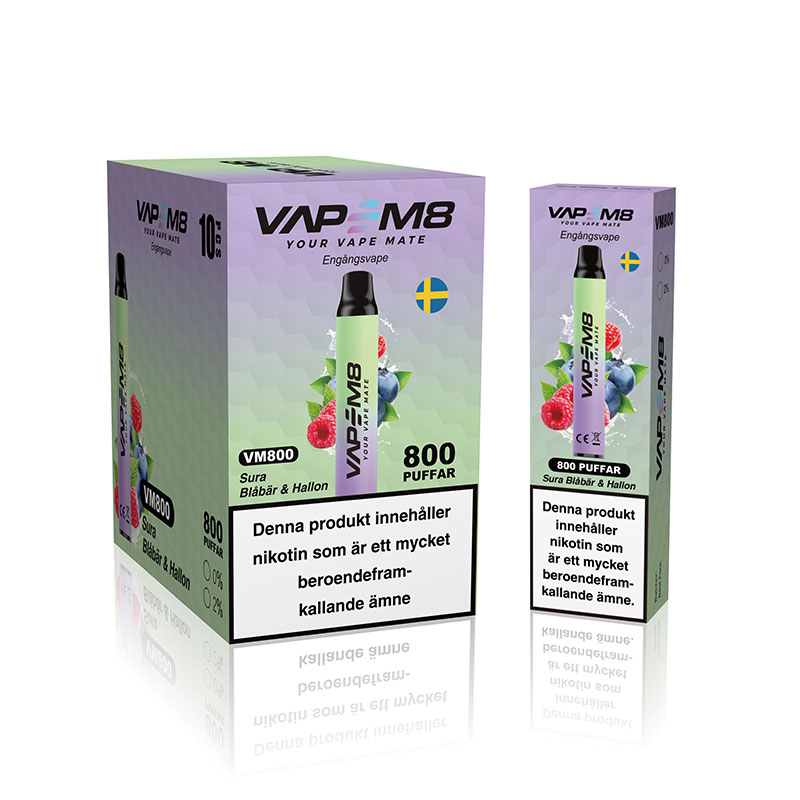 VapeM8-Engangs-Vape-800-Puffar-10-pack-Sura-blabar-och-hallon